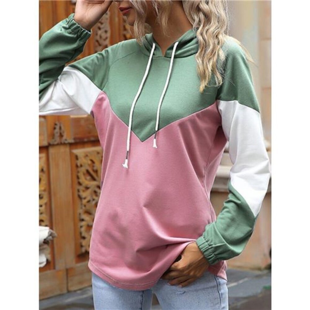 Color Block Casual Long Sleeve Hoodie